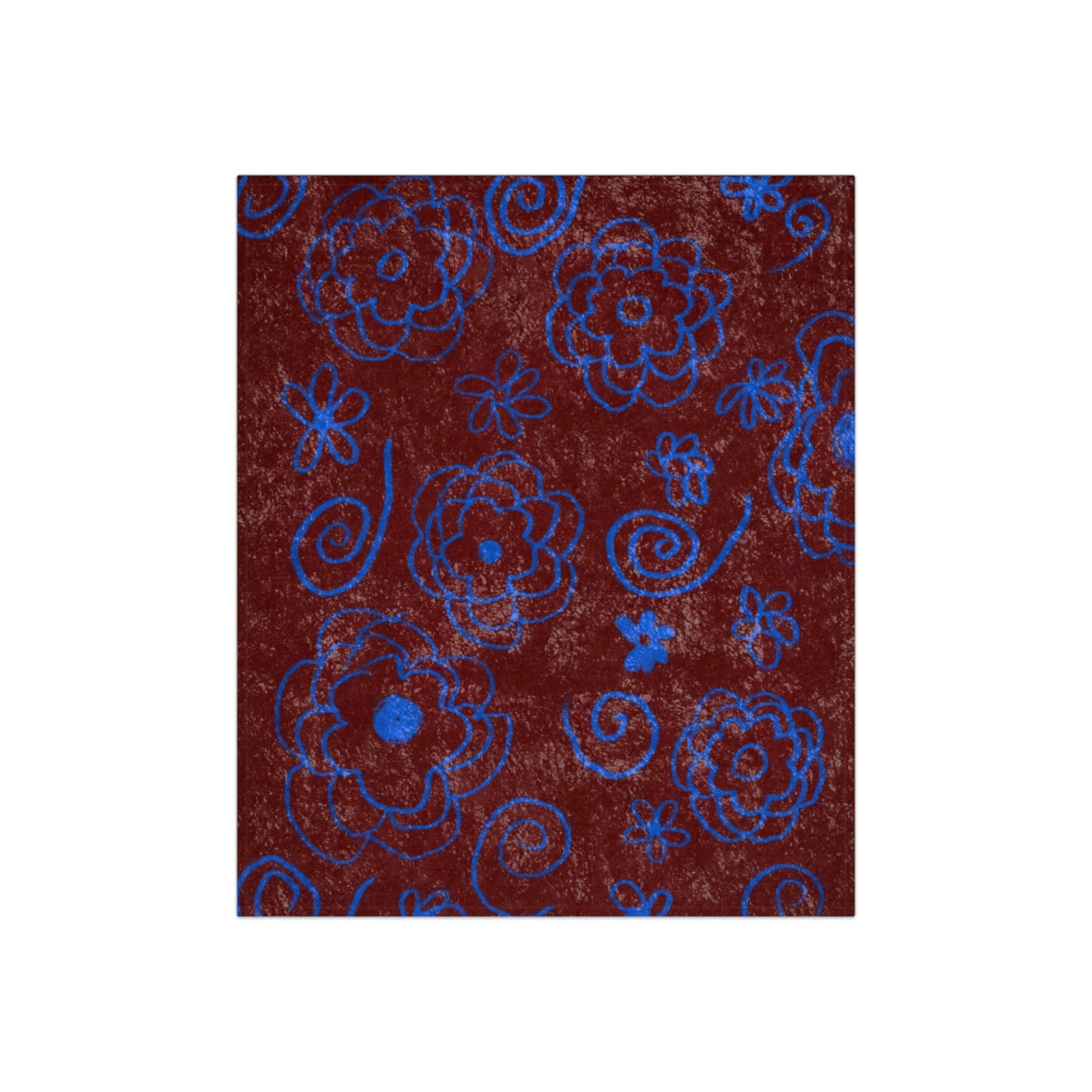 Blue Flower Drawing Crushed Velvet Blanket