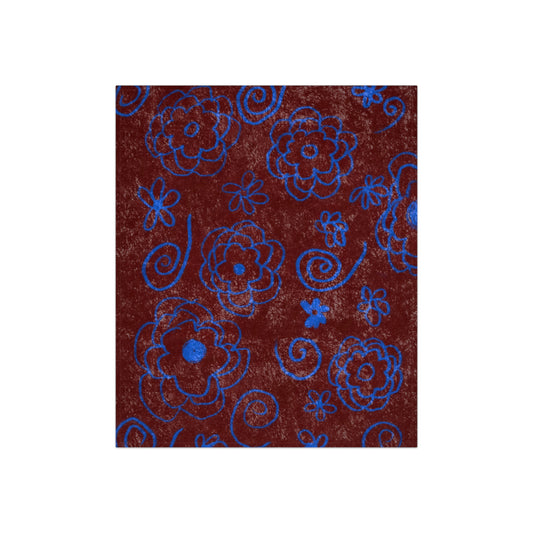 Blue Flower Drawing Crushed Velvet Blanket