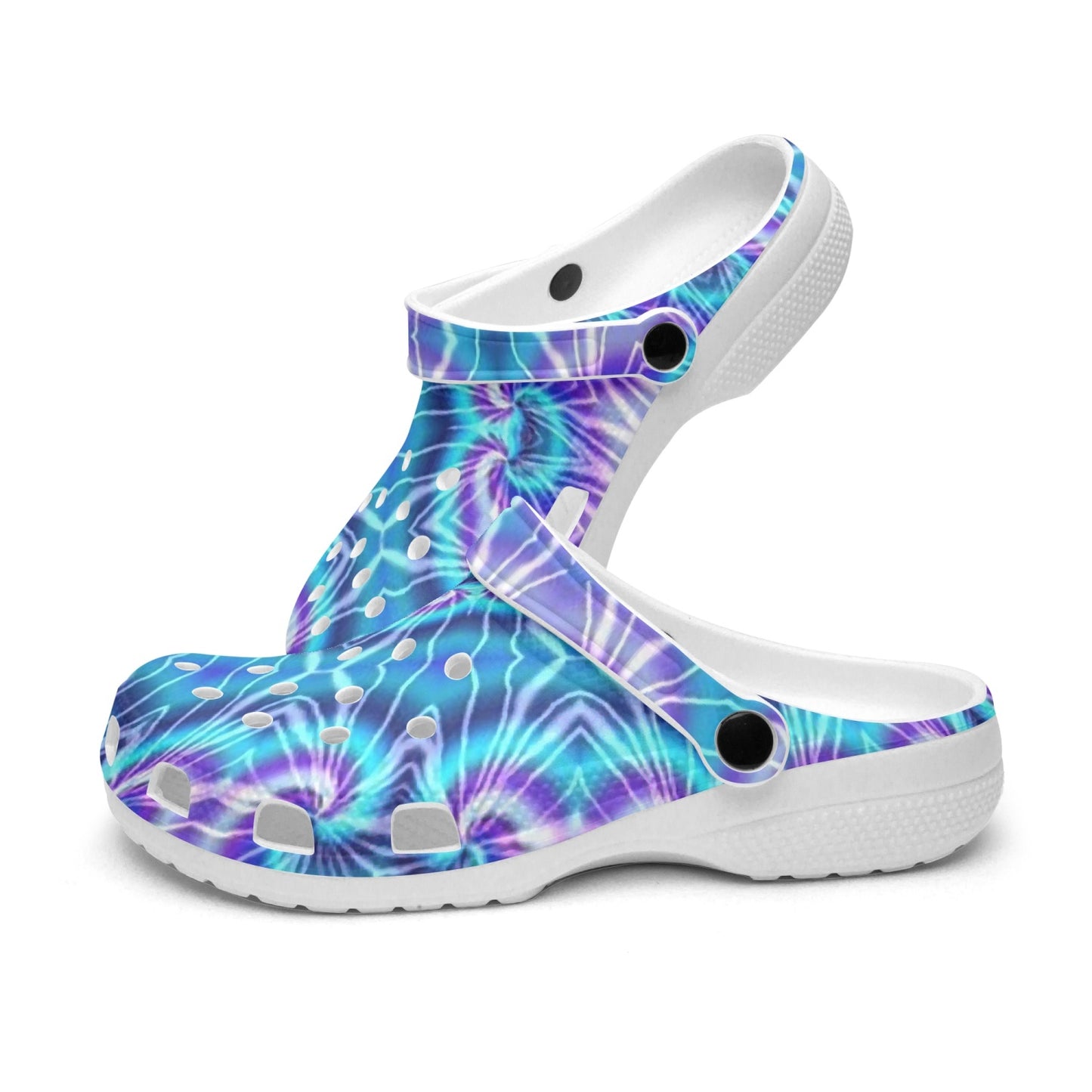 Blue Purple Tie Dye Kaleidoscope 413. All Over Printed Clogs