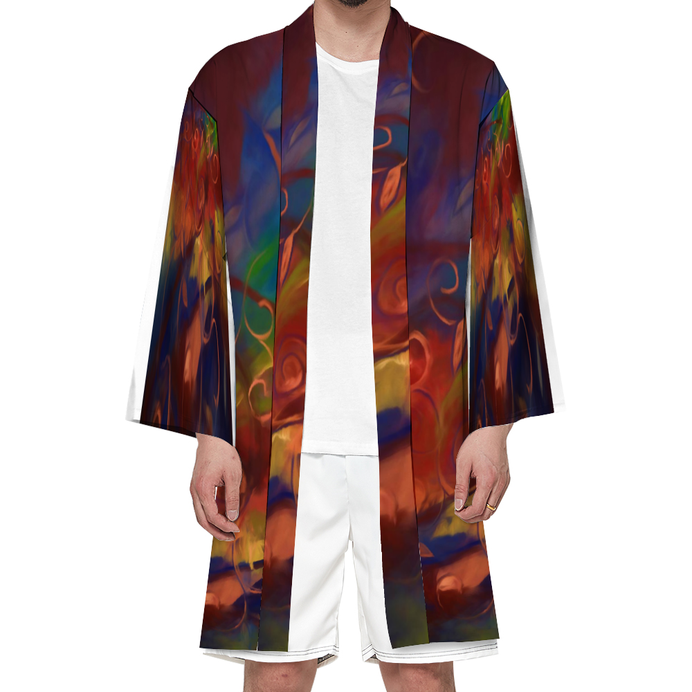 Fall Winds Abstract Haori Unisex All Over Print Haori Beach Kimono