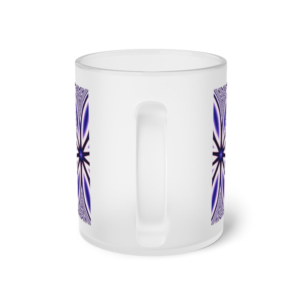 Blue Fractal Flower Kaleidoscope Frosted Glass Mug