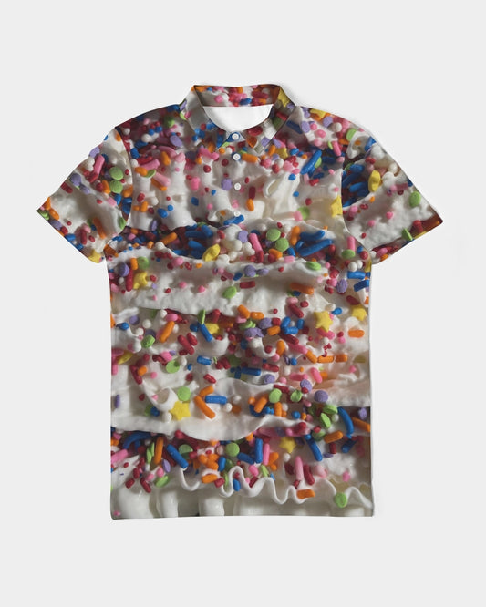 Rainbow Sprinkles On Whipped Cream Men's Slim Fit Short Sleeve Polo