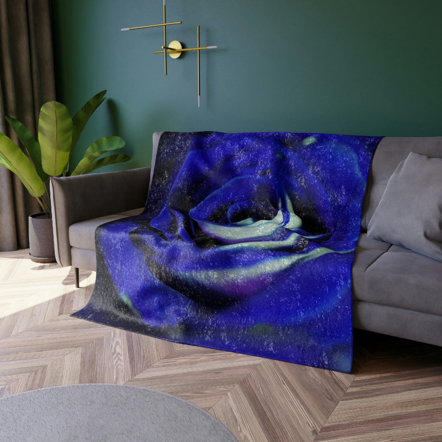 Blue Rose Crushed Velvet Blanket