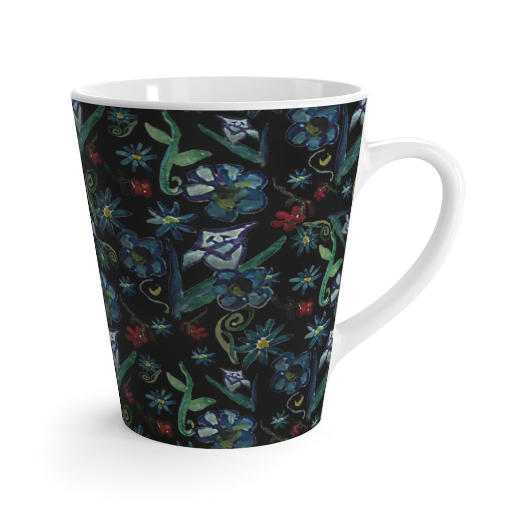 Watercolor Flowers On Black Latte mug