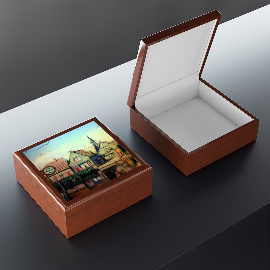 Vintage Travel Row Of Houses Jewelry Box