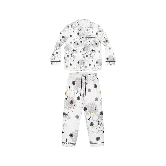 Snowman Pattern Women's Satin Pajamas (AOP)