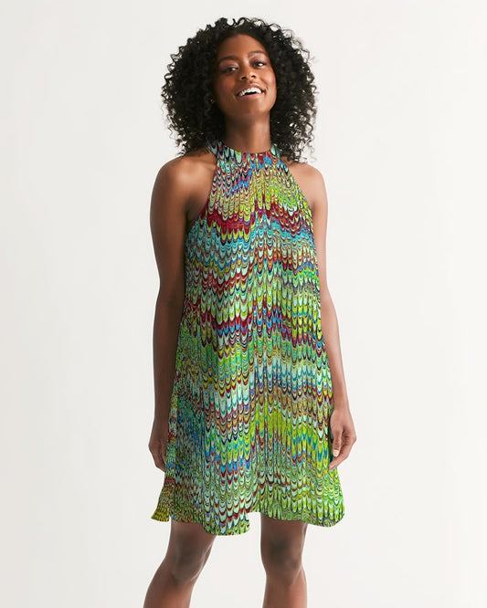 Cool Green Marbled Women's Halter Dress