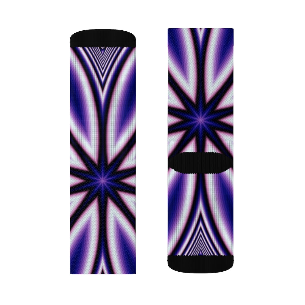 Blue Fractal Flower Kaleidoscope Sublimation Socks