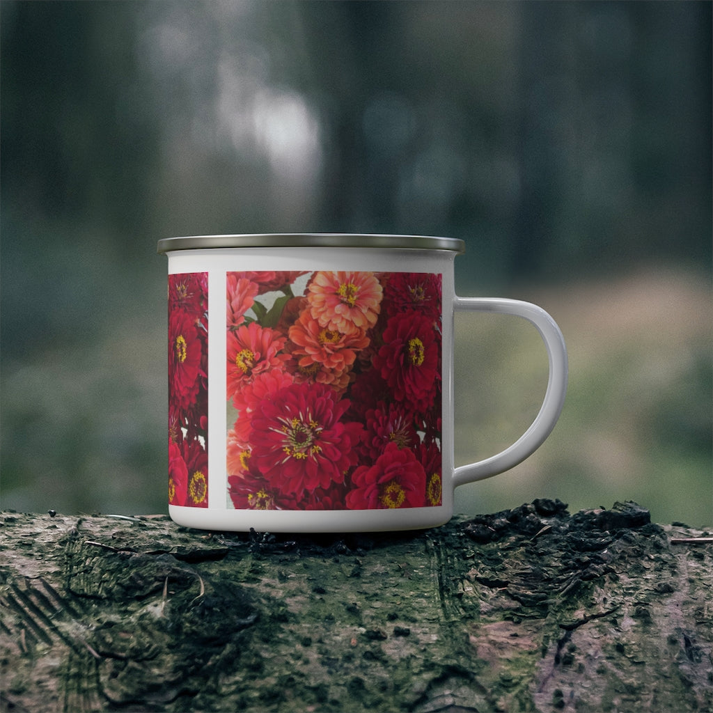 Peach and Pink Zinnias Enamel Camping Mug
