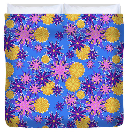 Fanciful Flowers on Powder Blue - Duvet Cover