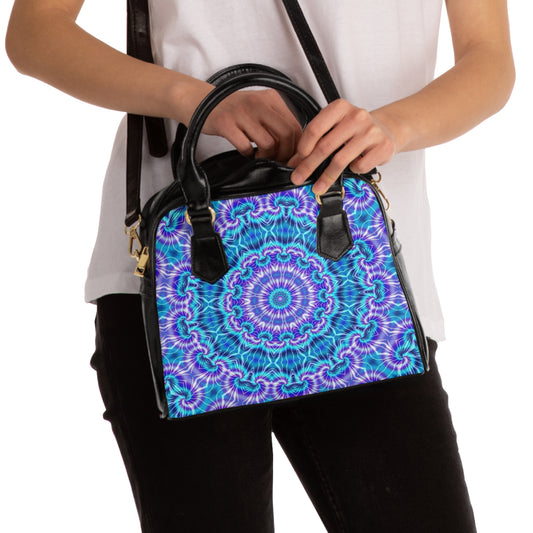 Blue and Purple Tie Dye Kaleidoscope Shoulder Handbag