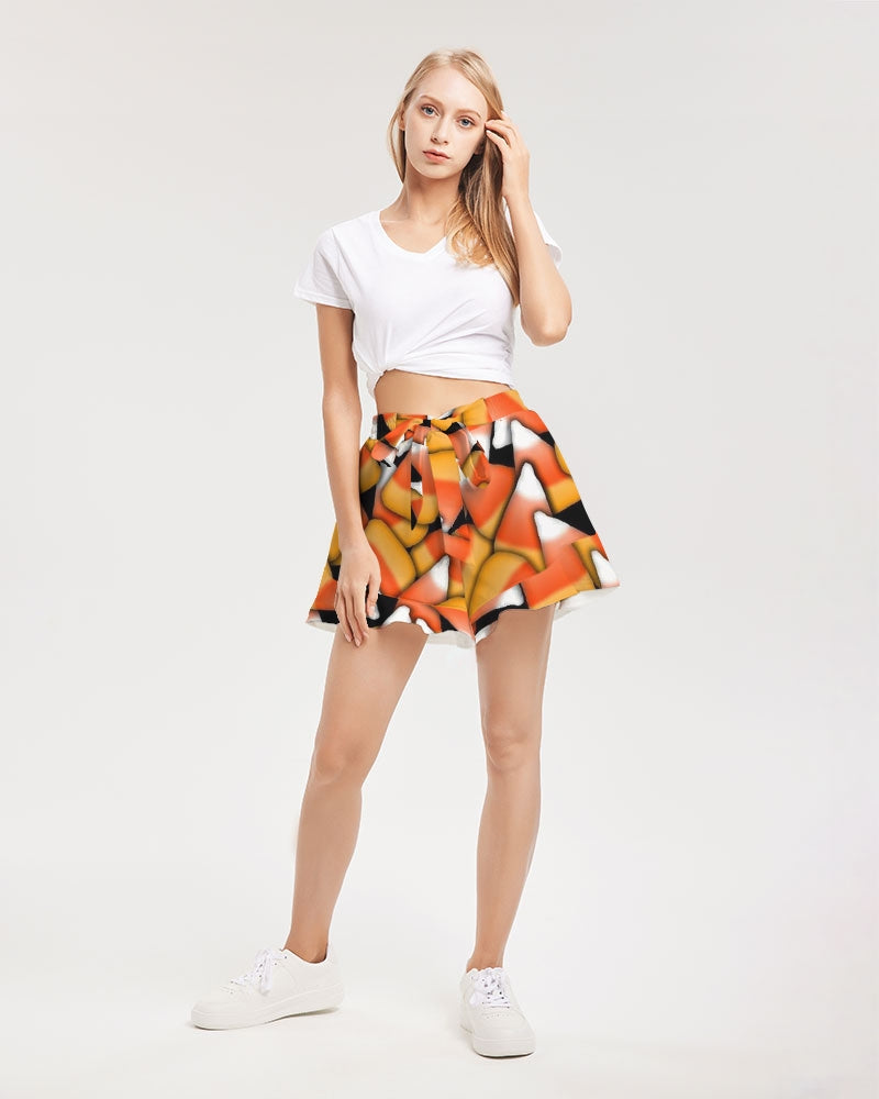 Candy Corn Pattern Women's Ruffle Shorts
