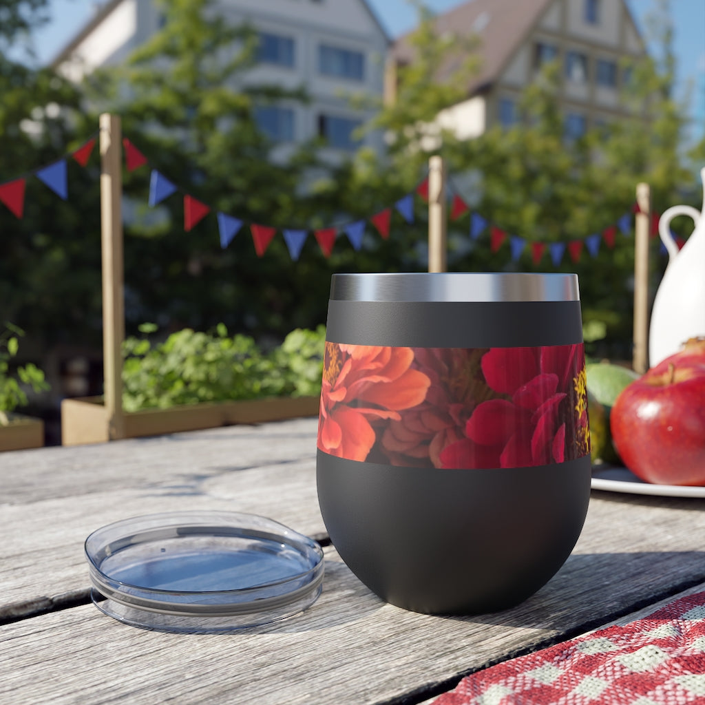 Peach and Pink Zinnias Copper Vacuum Insulated Cup, 12oz
