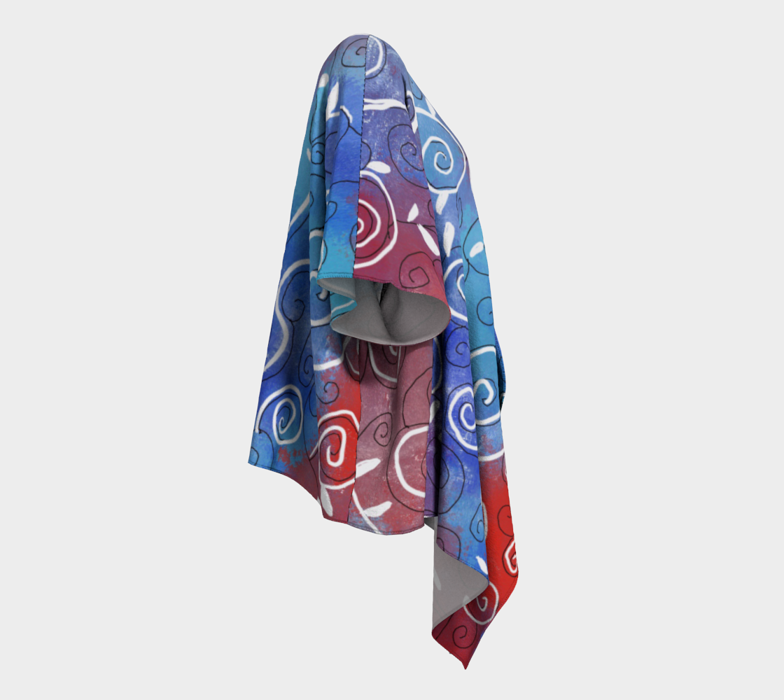 White Swirls on red and Blue Draped Kimono