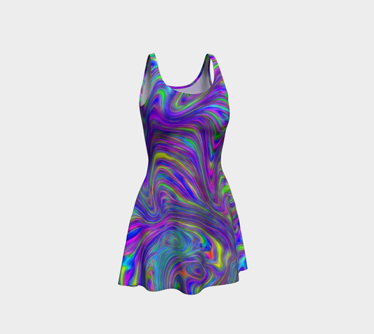 Abstract In Blue Flare Dress