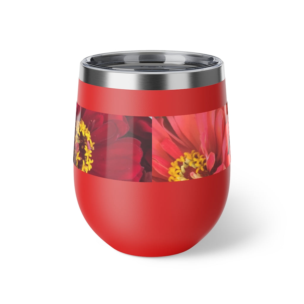 Peach and Pink Zinnias Copper Vacuum Insulated Cup, 12oz
