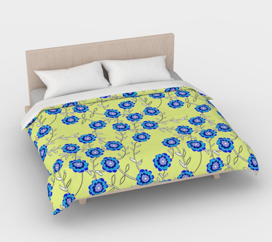 Blue Flowers On Yellow Duvet Cover
