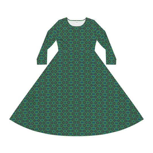Blue Green Kaleidoscope Women's Long Sleeve Dance Dress