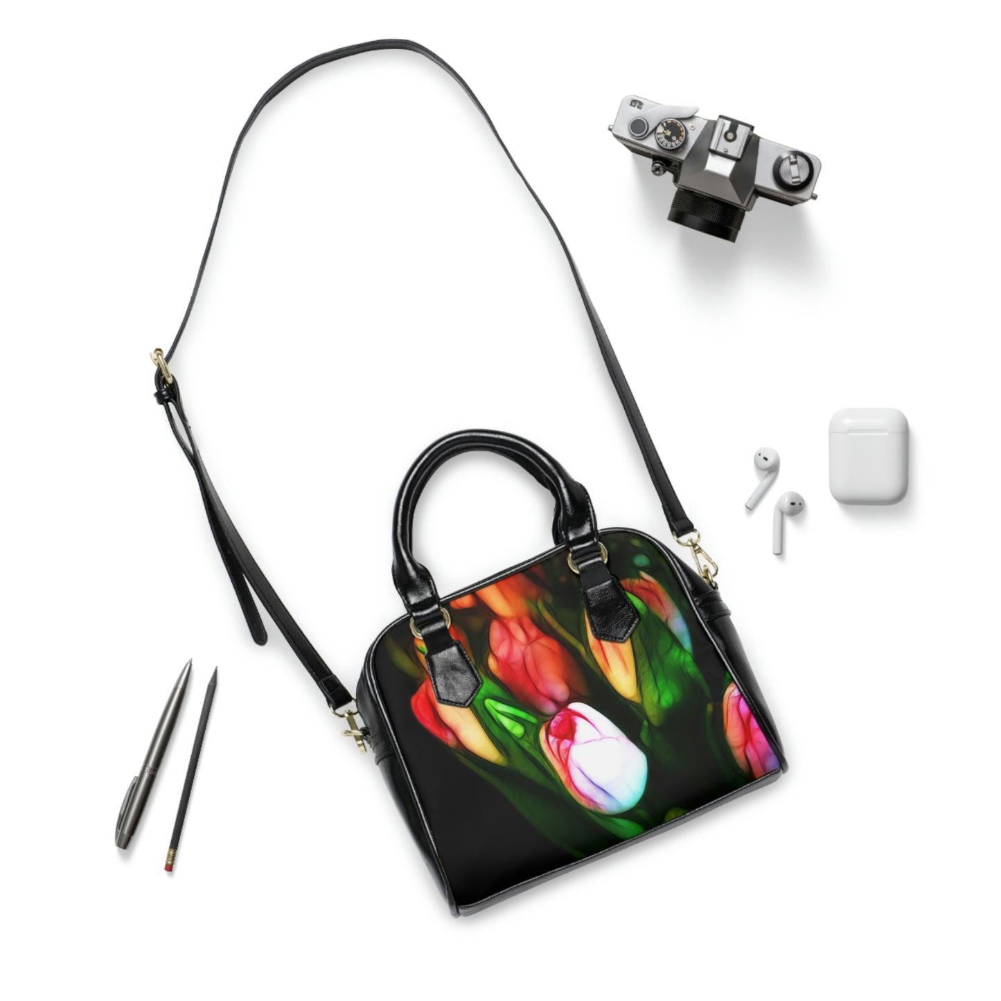 Abstract Pink Tulips Shoulder Handbag