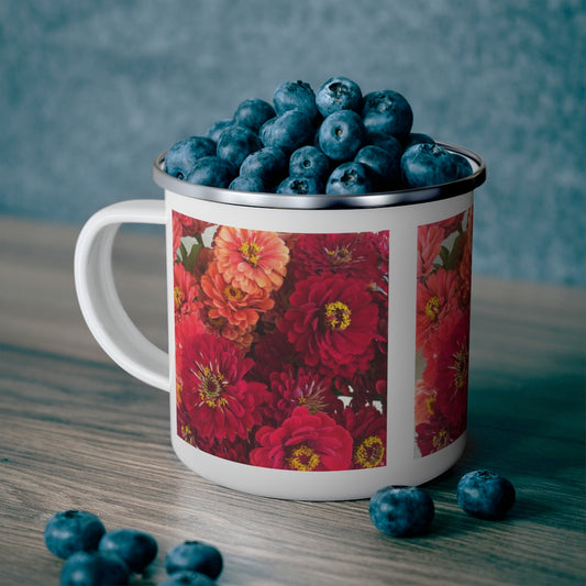 Peach and Pink Zinnias Enamel Camping Mug