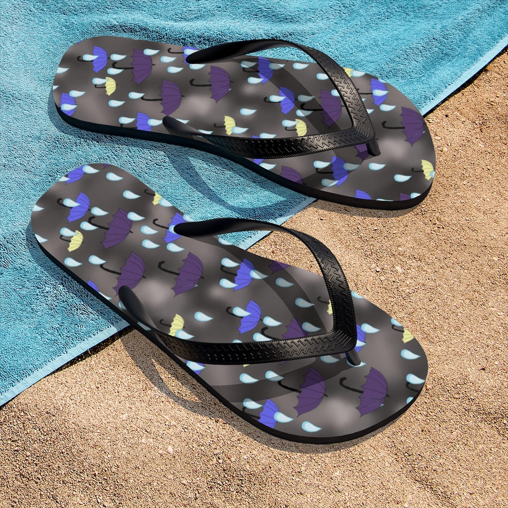 Rain and Umbrellas Pattern Unisex Flip-Flops