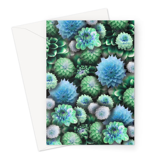 Blue Green Dahlias Greeting Card