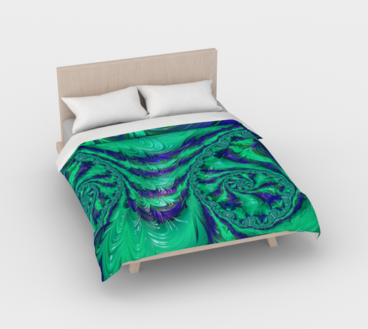 Blue Green Liquid Stripes Fractal Duvet Cover