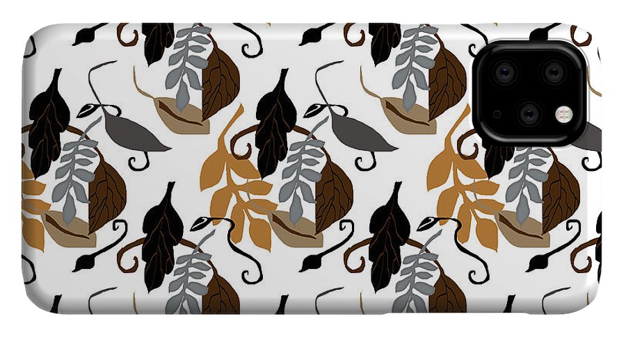 Gray Brown Black Neutral Leaves - Phone Case