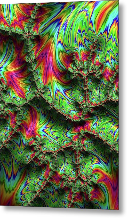 Green Feather Fractal - Metal Print