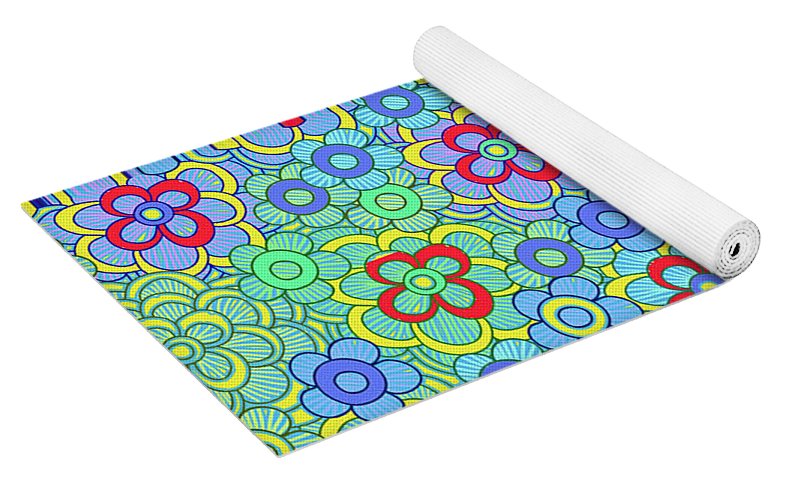Green Retro Flowers - Yoga Mat