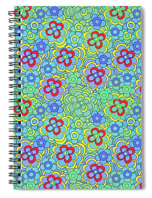 Green Retro Flowers - Spiral Notebook