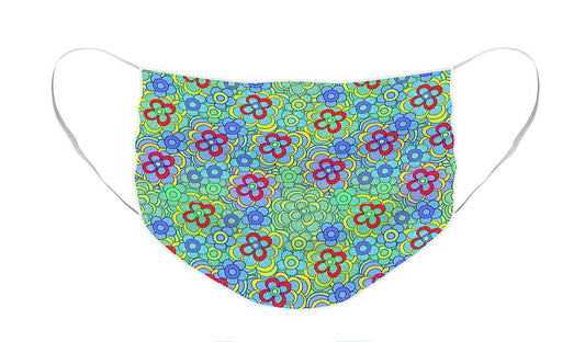 Green Retro Flowers - Face Mask