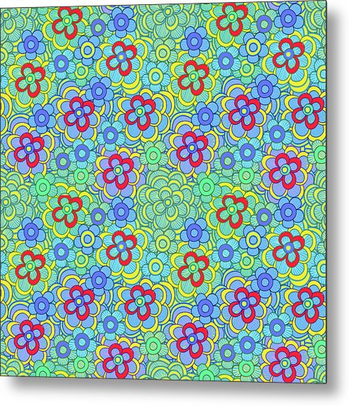 Green Retro Flowers - Metal Print