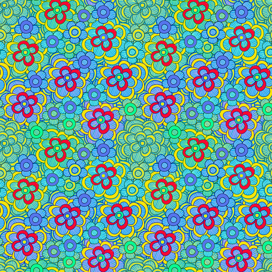 Green retro Flowers Pattern Digital Image Download