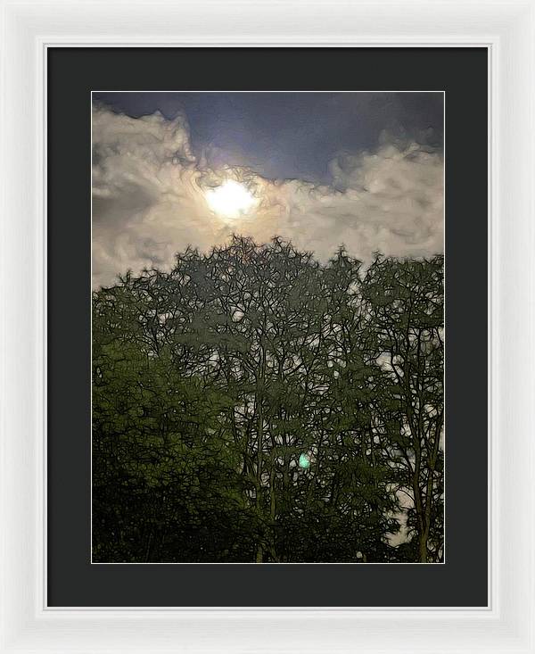 Harvest Moon Over Trees - Framed Print