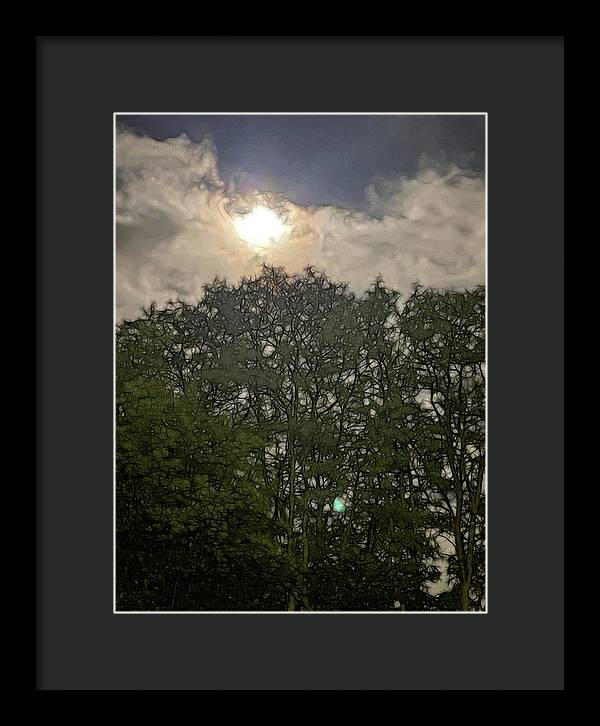 Harvest Moon Over Trees - Framed Print
