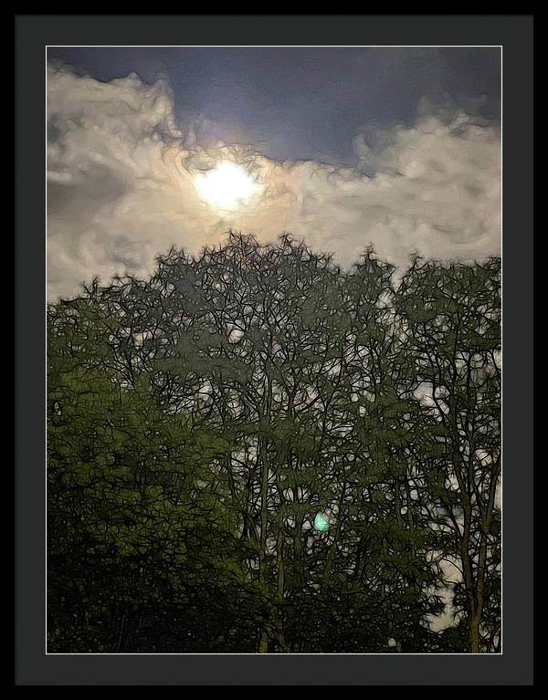 Harvest Moon Over Trees - Framed Print