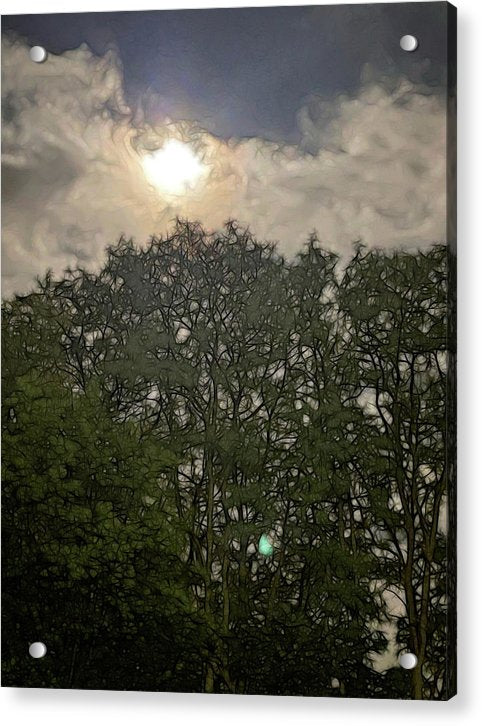 Harvest Moon Over Trees - Acrylic Print
