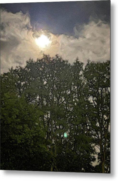 Harvest Moon Over Trees - Metal Print