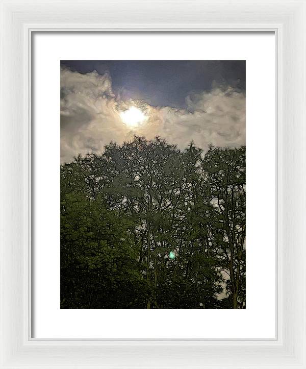 Harvest Moon Over Trees - Framed Print