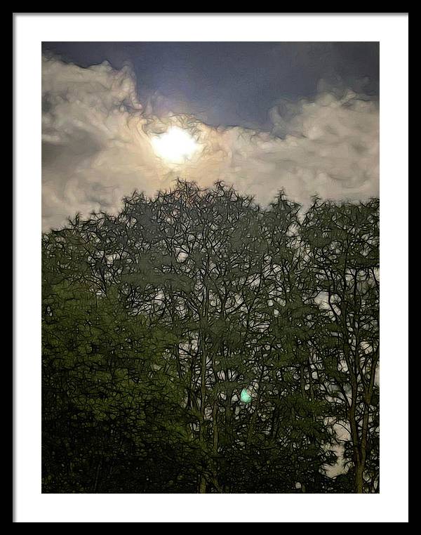 Harvest Moon Over Trees - Framed Print