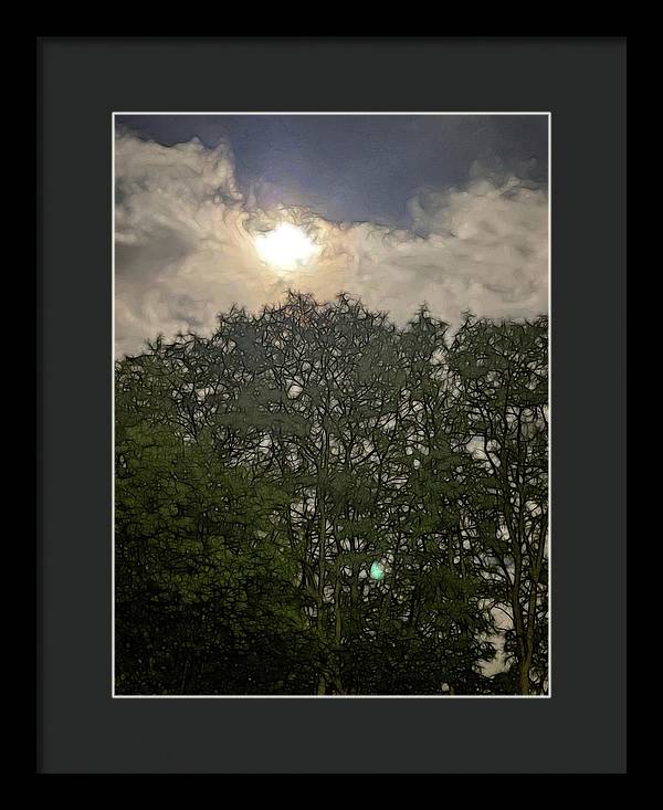 Harvest Moon Over Trees - Framed Print