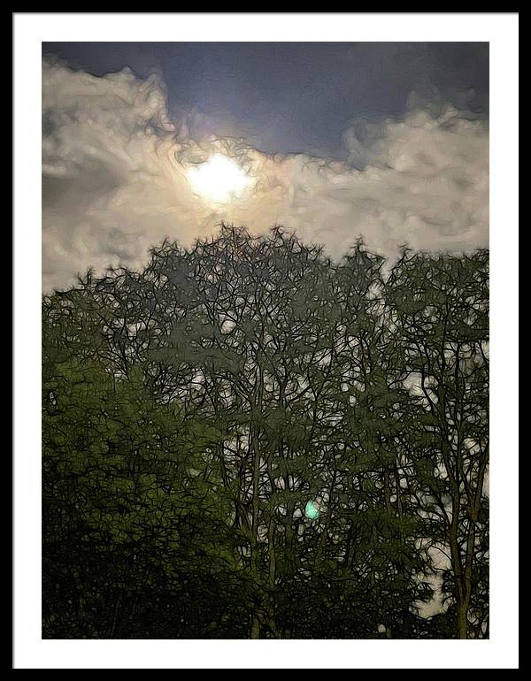 Harvest Moon Over Trees - Framed Print