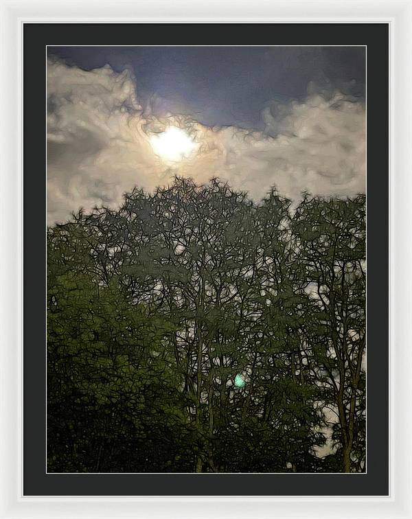 Harvest Moon Over Trees - Framed Print
