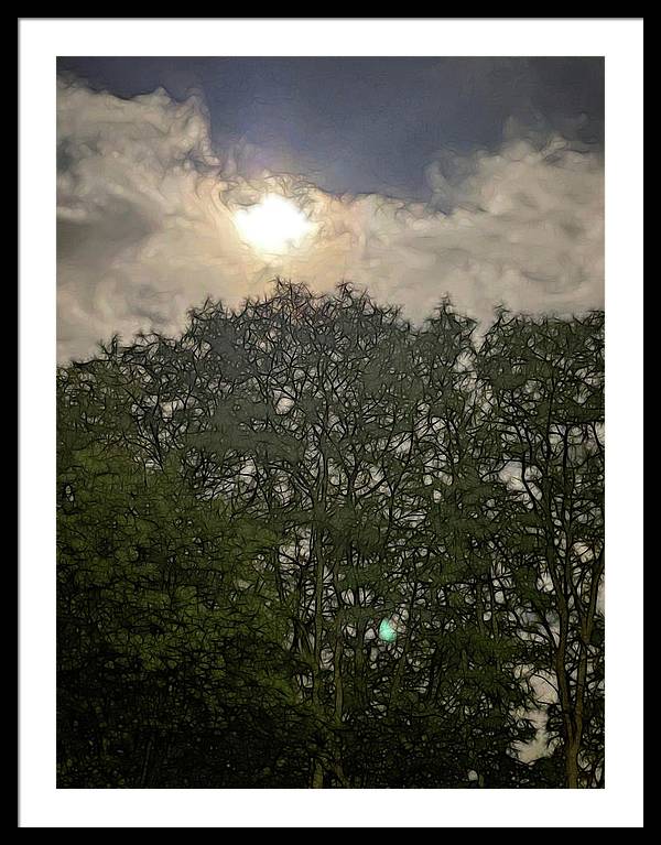 Harvest Moon Over Trees - Framed Print