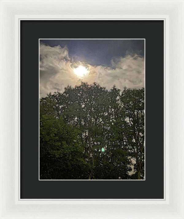 Harvest Moon Over Trees - Framed Print