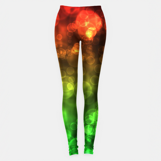 Red Green Bokeh Light Bubbles Leggings