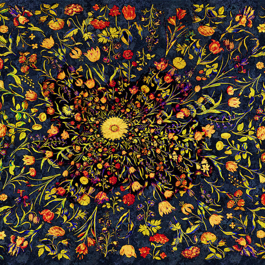 Medieval Flowers on Blue Digital Image Download