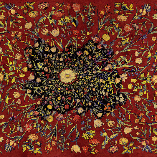 Medieval Flowers on Red Digital Image Download