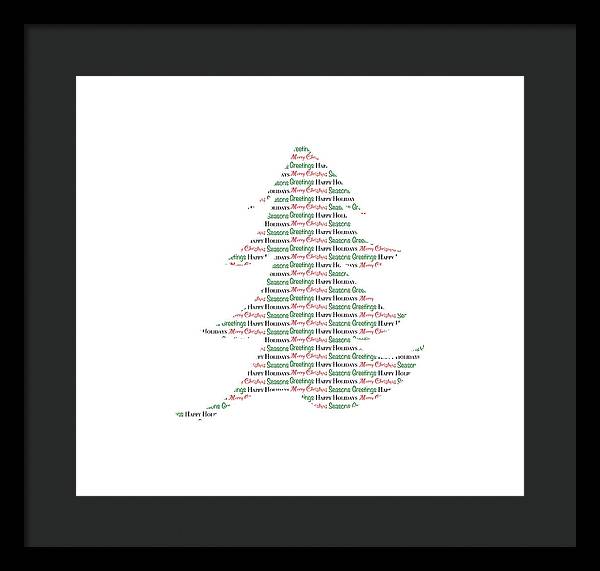 Merry Christmas Tree Text Art - Framed Print